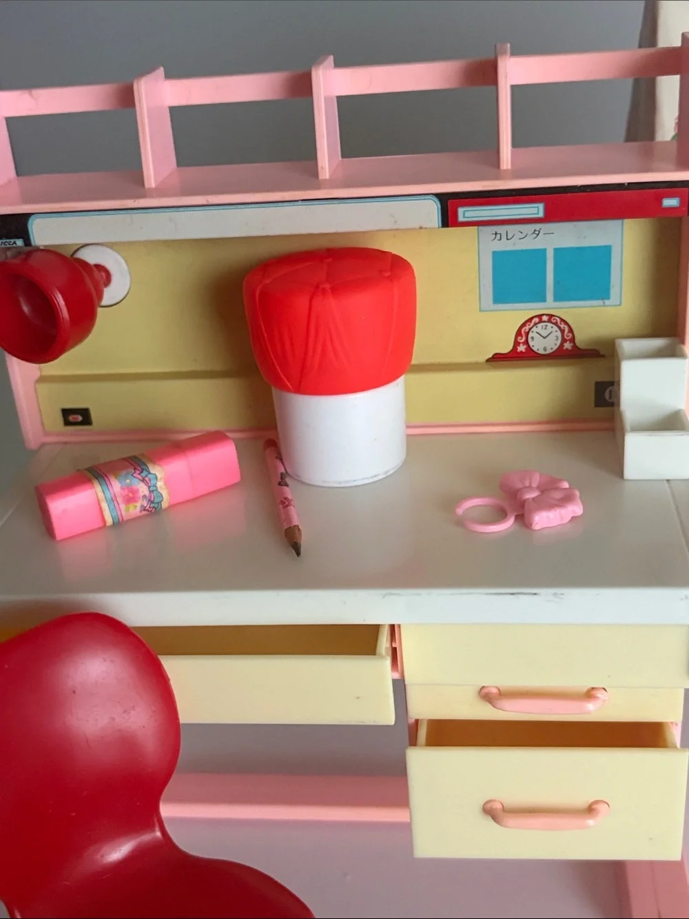 Takara Pink and Red Doll Desk Playset with Cream Drawers